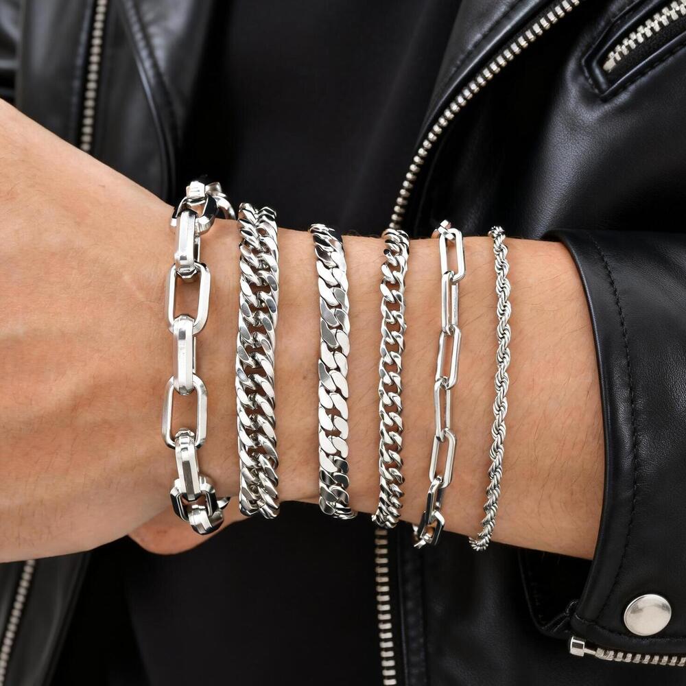 Ceramic Link Bracelet - Pulseras de Cadena Plateadas Estilo Punk