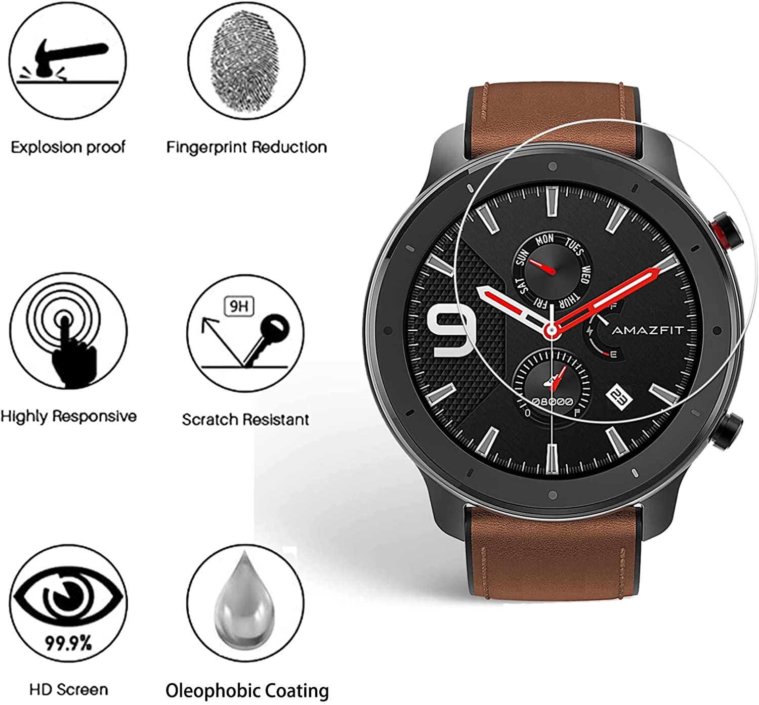 Película de vidrio templado 9H - Watch Face Protector reseña y precio