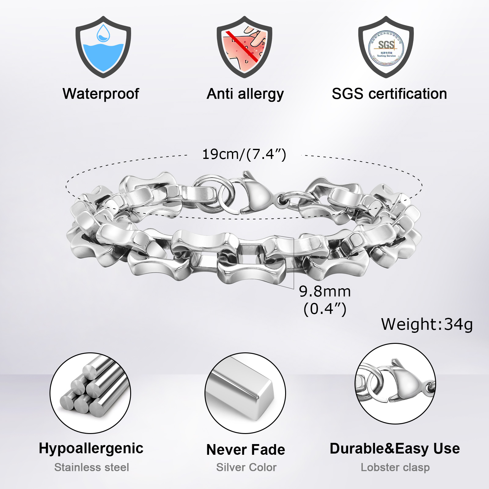 Vnox-pulsera de cadena de esla - Ceramic Link Bracelet reseña y precio
